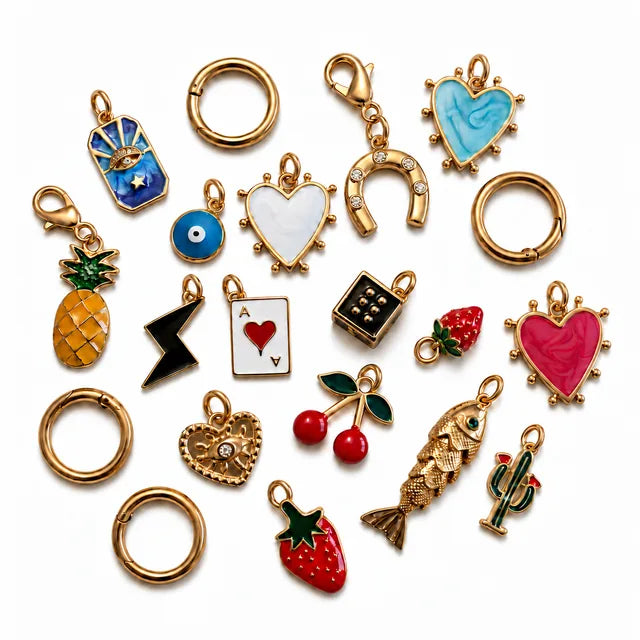 Metropolitan charm collection photograph showing charms and circular connectors