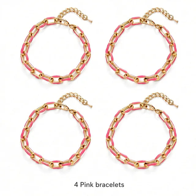 Four Pink Charm Chains, shown without charms.